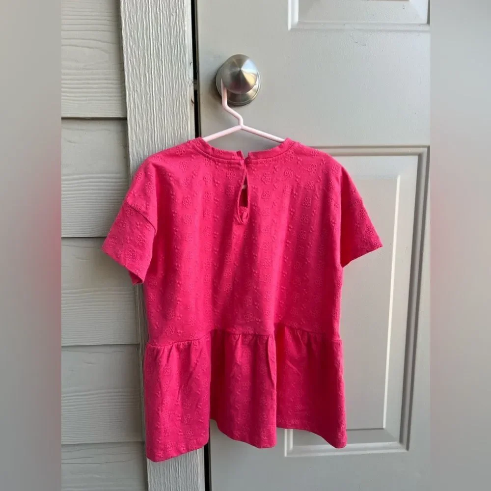 Cute Pink Peplum-Style Top, blouse, 100% cotton